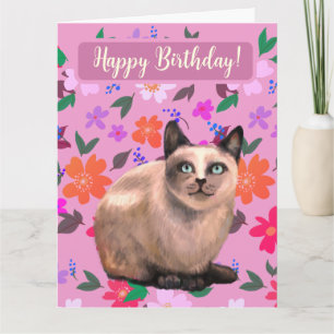 tarjeta floral de gato plateado