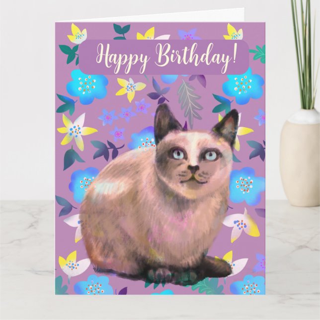 Tarjeta floral de gato plateado (Anverso)