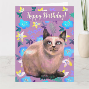 tarjeta floral de gato plateado