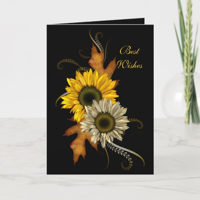 Tarjeta Floral de girasol negro mejores deseos cum (Anverso)