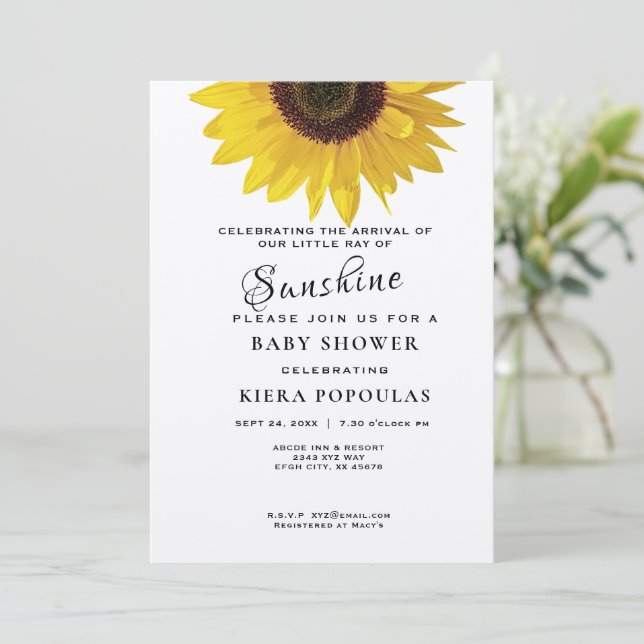 Tarjeta Floral de girasol, Ray of Sunshine Baby Sh (Anverso de pie)