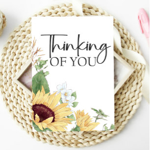 Tarjeta floral de girasoles amarillos pensando en