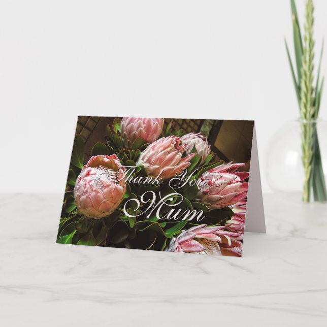 Tarjeta floral de Gracias Mamá Protea (Anverso)