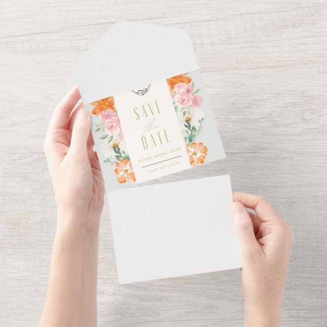 Tarjeta floral de guardar la fecha (desgarro)