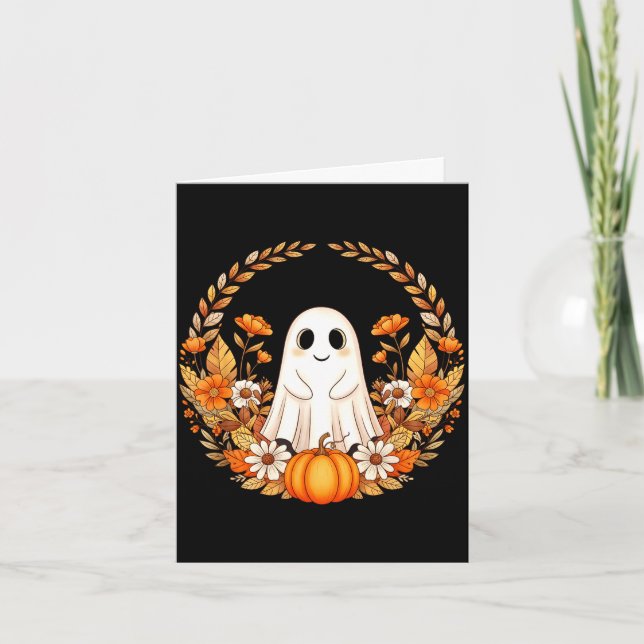 Tarjeta Floral de Halloween fantasma (Anverso)