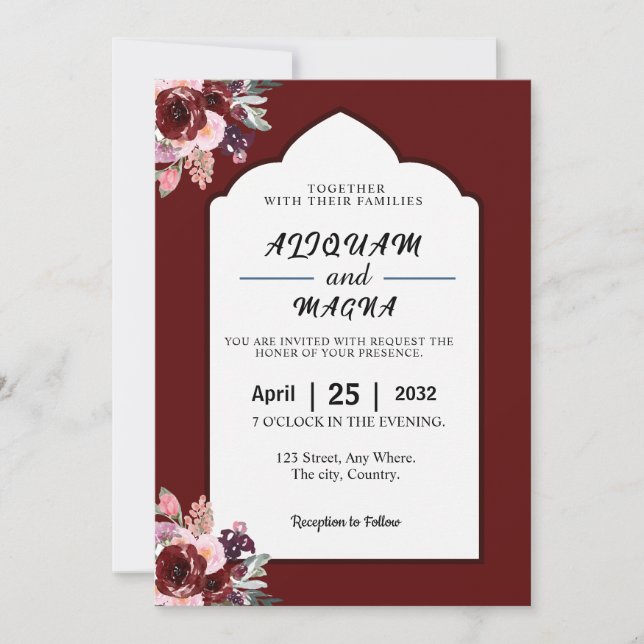 Tarjeta floral de invitaciones a bodas de lujo (Anverso)