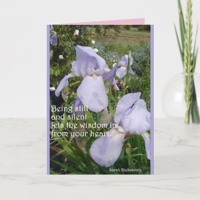 Tarjeta floral de Iris Morado Sabiduría Silenciosa (Anverso)