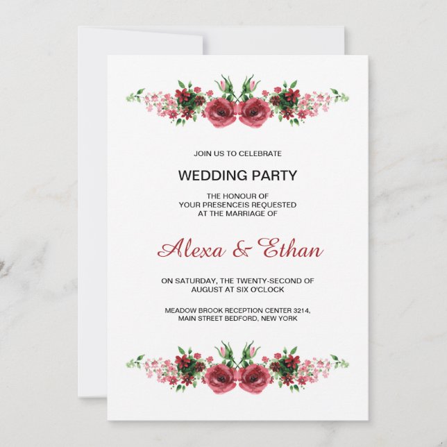 Tarjeta floral de la invitación del banquete de (Anverso)