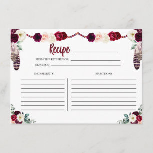 Tarjeta floral de la receta de Boho
