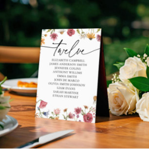 Tarjeta Floral de la tabla de asientos Tabla Doc