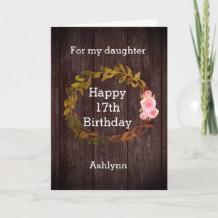 Tarjeta Floral de madera de Rústica y Acuarela 17 cumpleañ