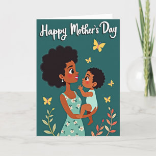 Tarjeta floral de madre e hijo