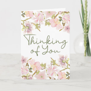 Tarjeta floral de magnolia de color rosa pensando 