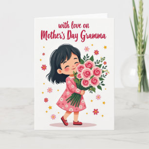 Tarjeta floral de niño sonriente