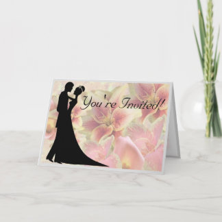 Tarjeta floral de novios y novias bailando