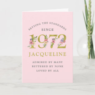 Tarjeta Floral de oro rosado personalizada 50 cumpleaños 1