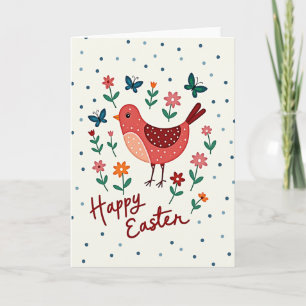 Tarjeta floral de pájaro feliz de primavera
