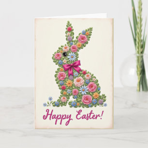 Tarjeta floral de Pascua de conejo