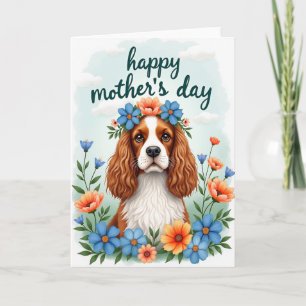 Tarjeta floral de perro al acuarela