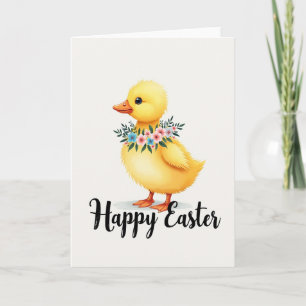 Tarjeta floral de primavera de pollito amarillo