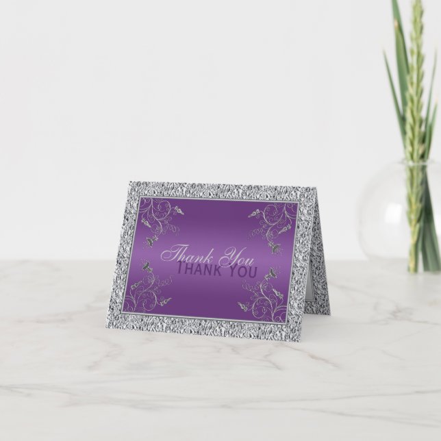 Tarjeta Floral de Relieve metalizado plateado Purp (Anverso)