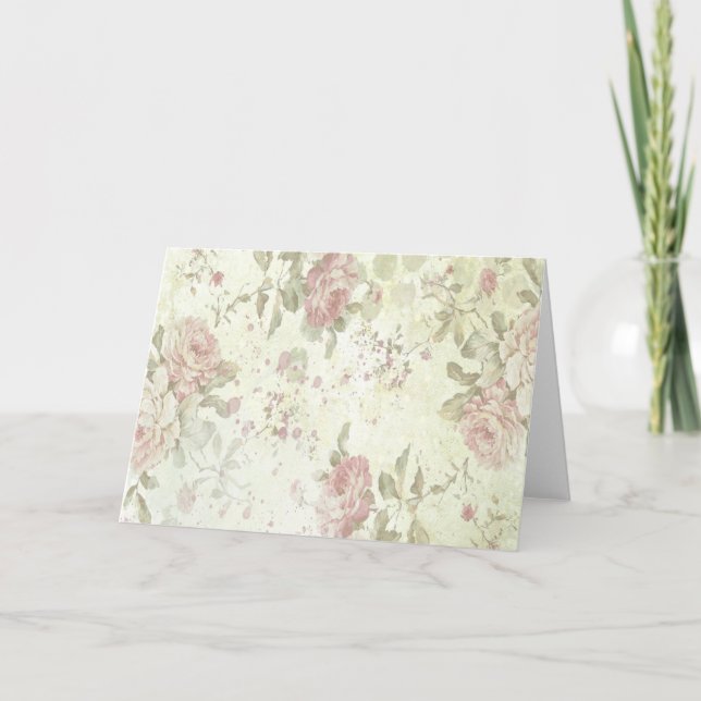 Tarjeta Floral de rosa rosada Shabby Chic (Anverso)