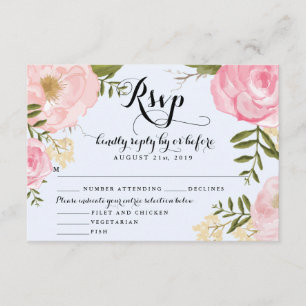 Tarjeta floral de RSVP del rosa moderno del