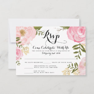 Tarjeta floral de RSVP del rosa moderno del