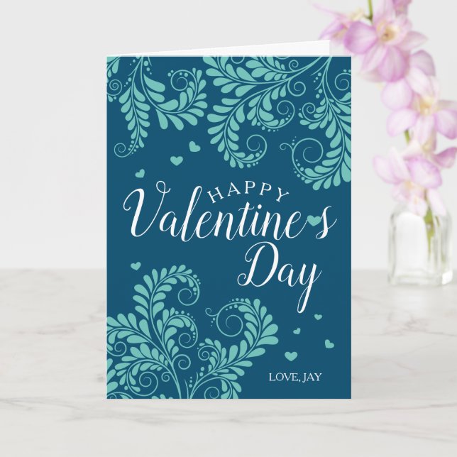 Tarjeta Floral de San Valentín (azul y turquesa) (Orquídea)