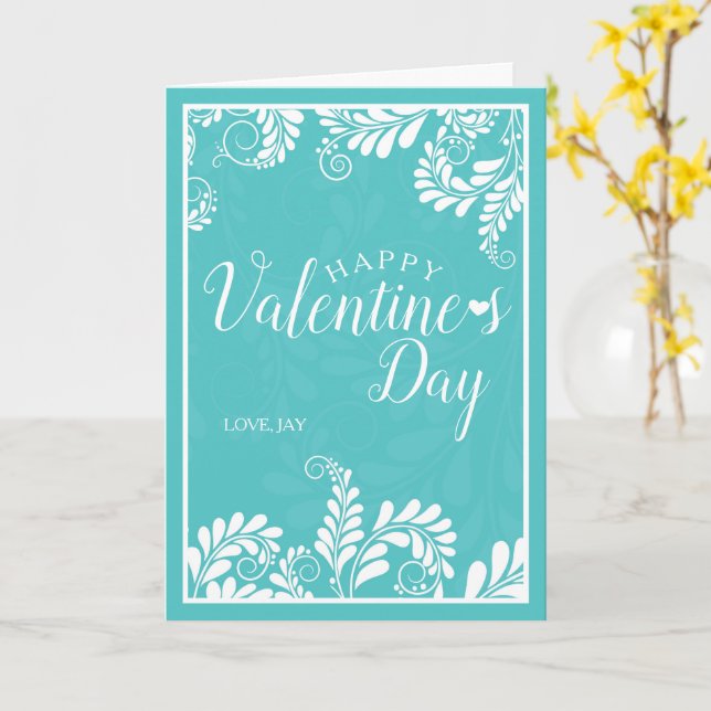 Tarjeta Floral de San Valentín (Turquesa) (flor amarilla)
