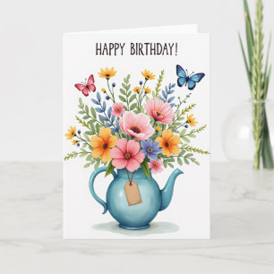 Tarjeta floral de tetera dulce