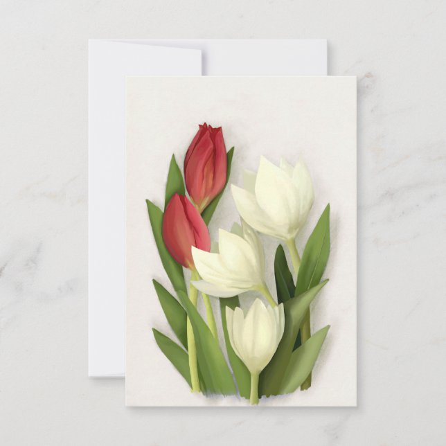 Tarjeta Floral de tulipanes rojos y blancos (Anverso)