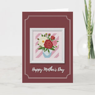Tarjeta floral del día de la madre bordada