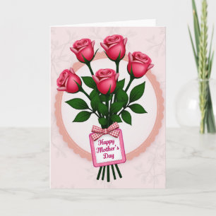 Tarjeta floral del día de la madre con rosa rosa