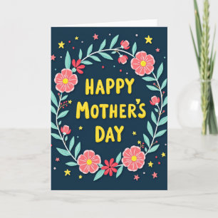 Tarjeta floral del día de la madre de oro falso
