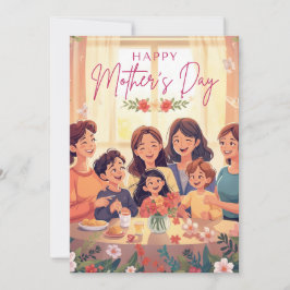 Tarjeta floral del día de la madre - Mamá y niño l