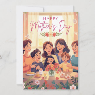 Tarjeta floral del día de la madre - Mamá y niño l