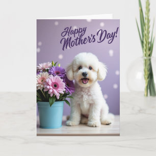 Tarjeta floral del día de las madres con perro esp