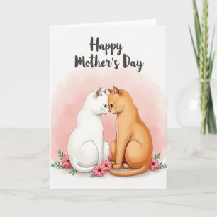 Tarjeta floral del día de las madres felinas