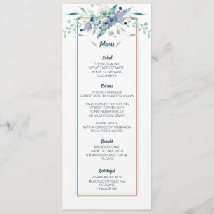 Tarjeta floral del menú de la boda de la acuarela
