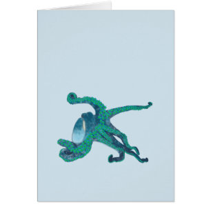 Tarjeta floral del pulpo de la acuarela para