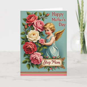 Tarjeta Floral Día de la Madre Rosa Infantil