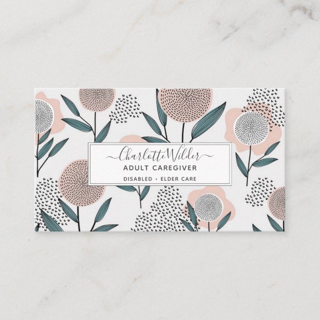 Tarjeta floral dibujada a mano por cuidador de enf (Anverso)