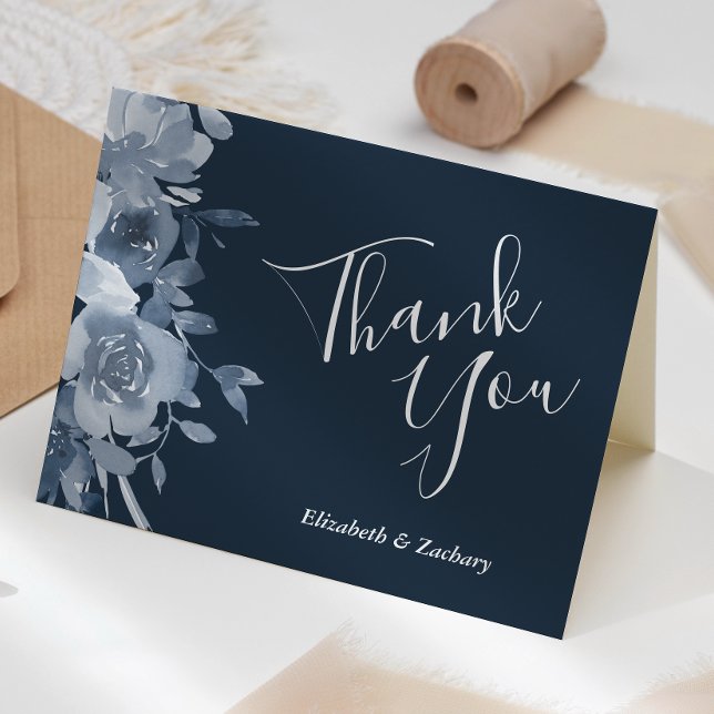 Tarjeta Floral Dusty Boda de la Marina Azul Gracias (Subido por el creador)