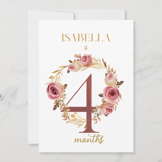 Tarjeta Floral Elegante de Bebé de Primer Año (Anverso)