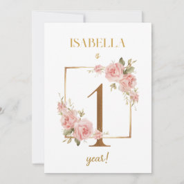 Tarjeta Floral Elegante de Bebé de Primer Año