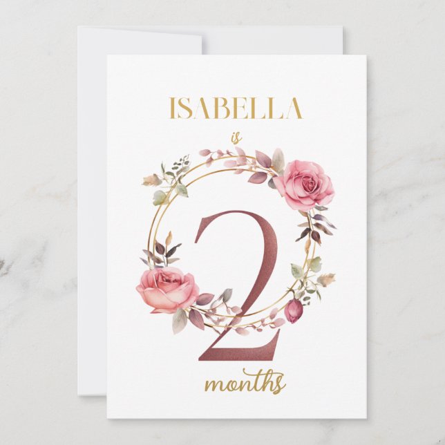 Tarjeta Floral Elegante de Bebé de Primer Año (Anverso)