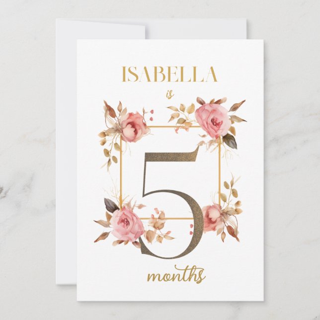 Tarjeta Floral Elegante de Bebé de Primer Año (Anverso)