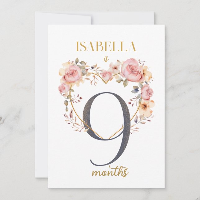 Tarjeta Floral Elegante de Bebé de Primer Año (Anverso)