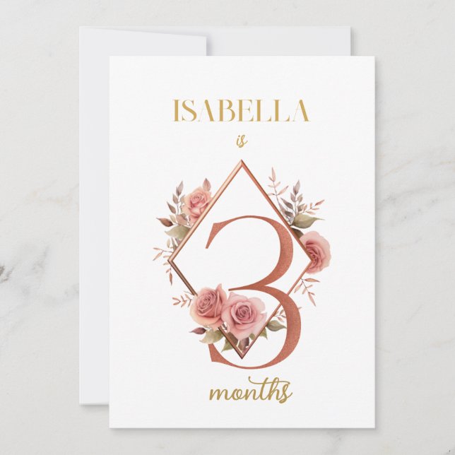 Tarjeta Floral Elegante de Bebé de Primer Año (Anverso)